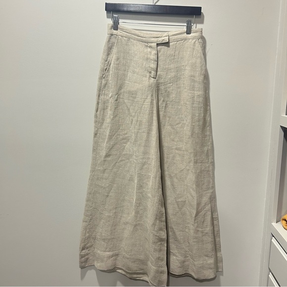LMF Beige Organic Linen Wide Leg Pants Trousers - Picture 2 of 10